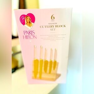 Paris Hilton Pink 6pc Magnetic Cutlery Block Kitchen Knife Set NEW